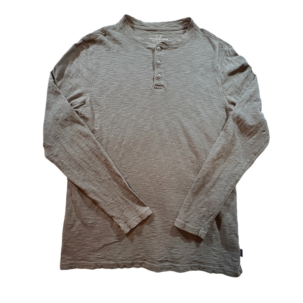 Vineyard‎ Vines Mens Grey Cotton Slub Long Sleeve Henley Shirt Size S - Picture 2 of 8